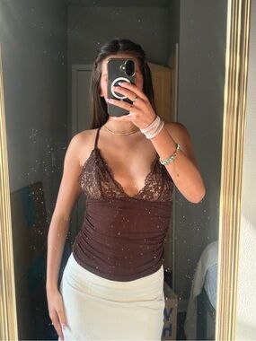SHEIN Brown Lace Trim Tank Top